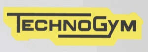 Technogym Logo in Schwarz auf gelbem Hintergrund, Fitnessgeräte Marke
